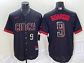 Men's Cincinnati Reds #9 Joe Burrow Number Black 2023 City Connect Cool Base Stitched Baseball Jersey1,baseball caps,new era cap wholesale,wholesale hats